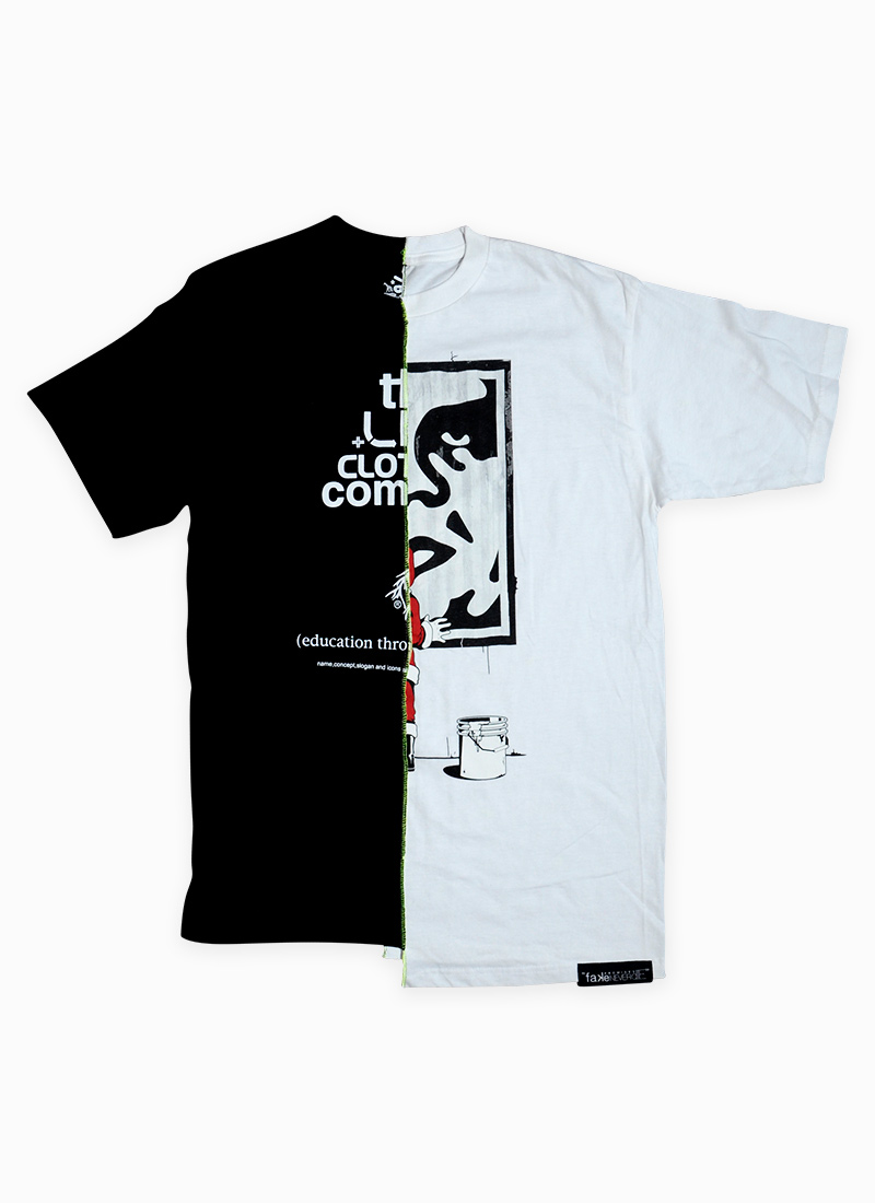 Custom Made Half & Half Black White Type Graphic T-shirt