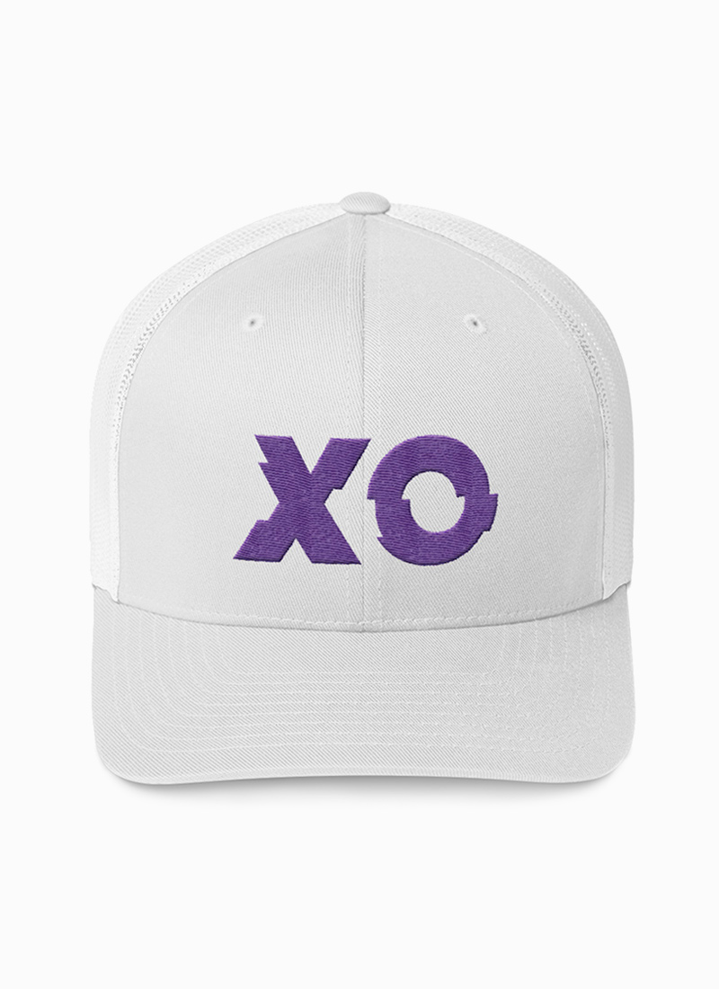 White Purple Unisex Six Panel Embroidery XO Trucker Hat