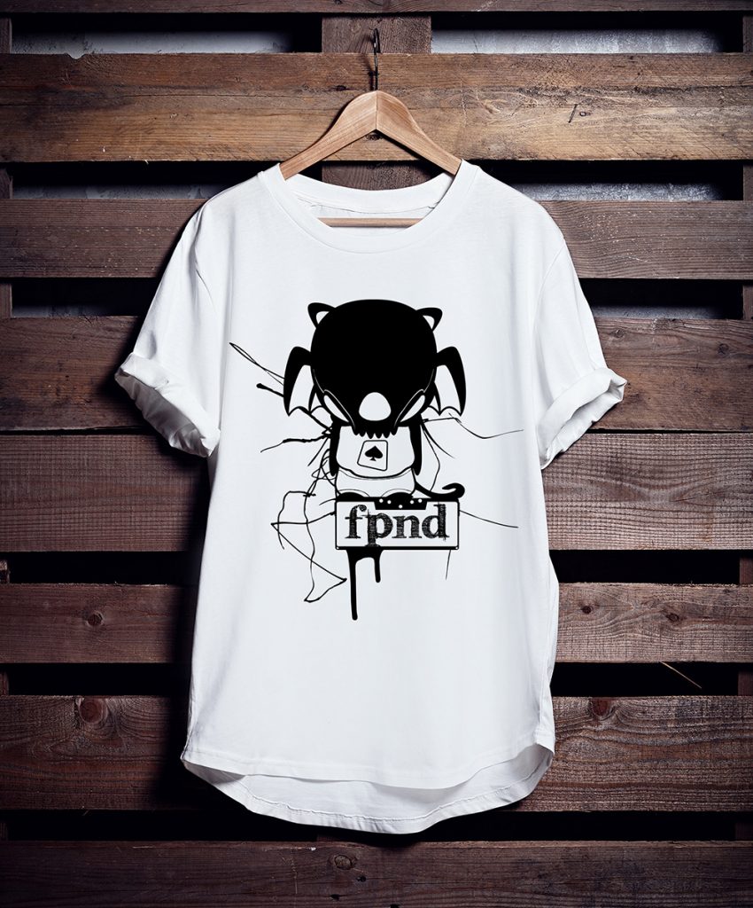 White FPND T-shirt with Illustrated Graphic Design