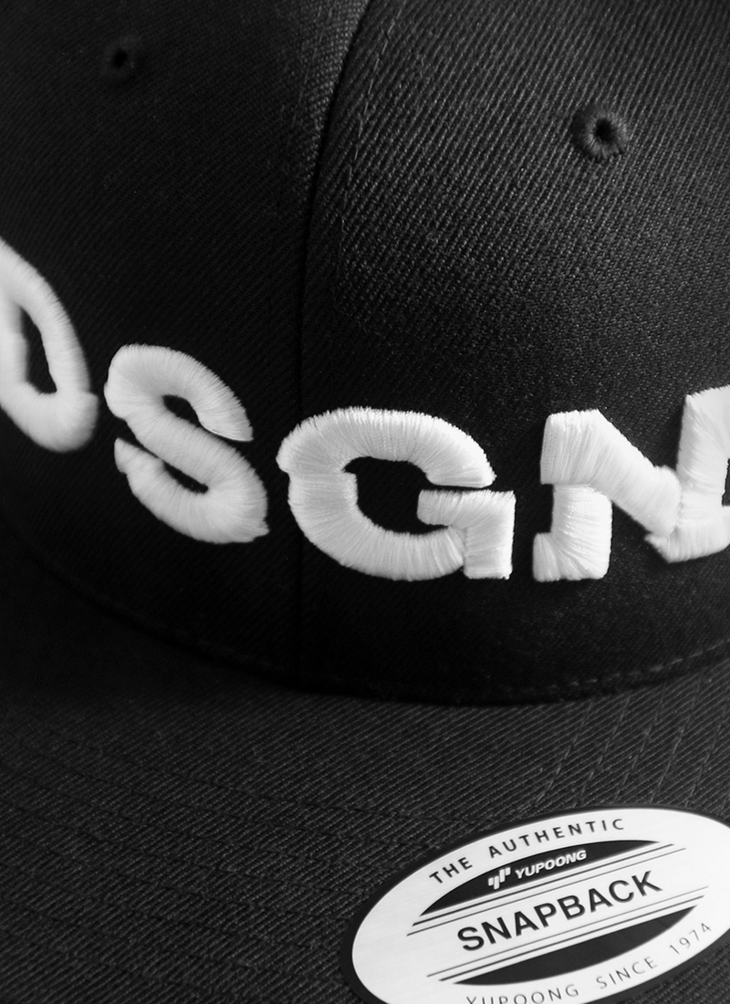 DSGN Black and White Snapback High Profile Hat with 3D Puff Embroidery