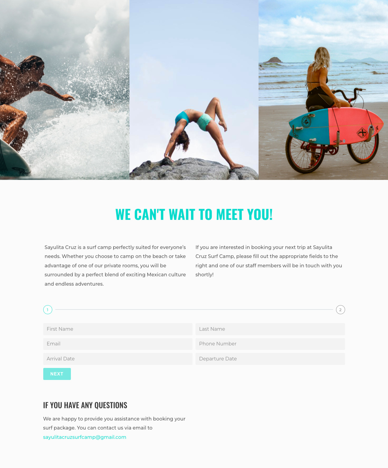 Sayulita surf camp website contact page