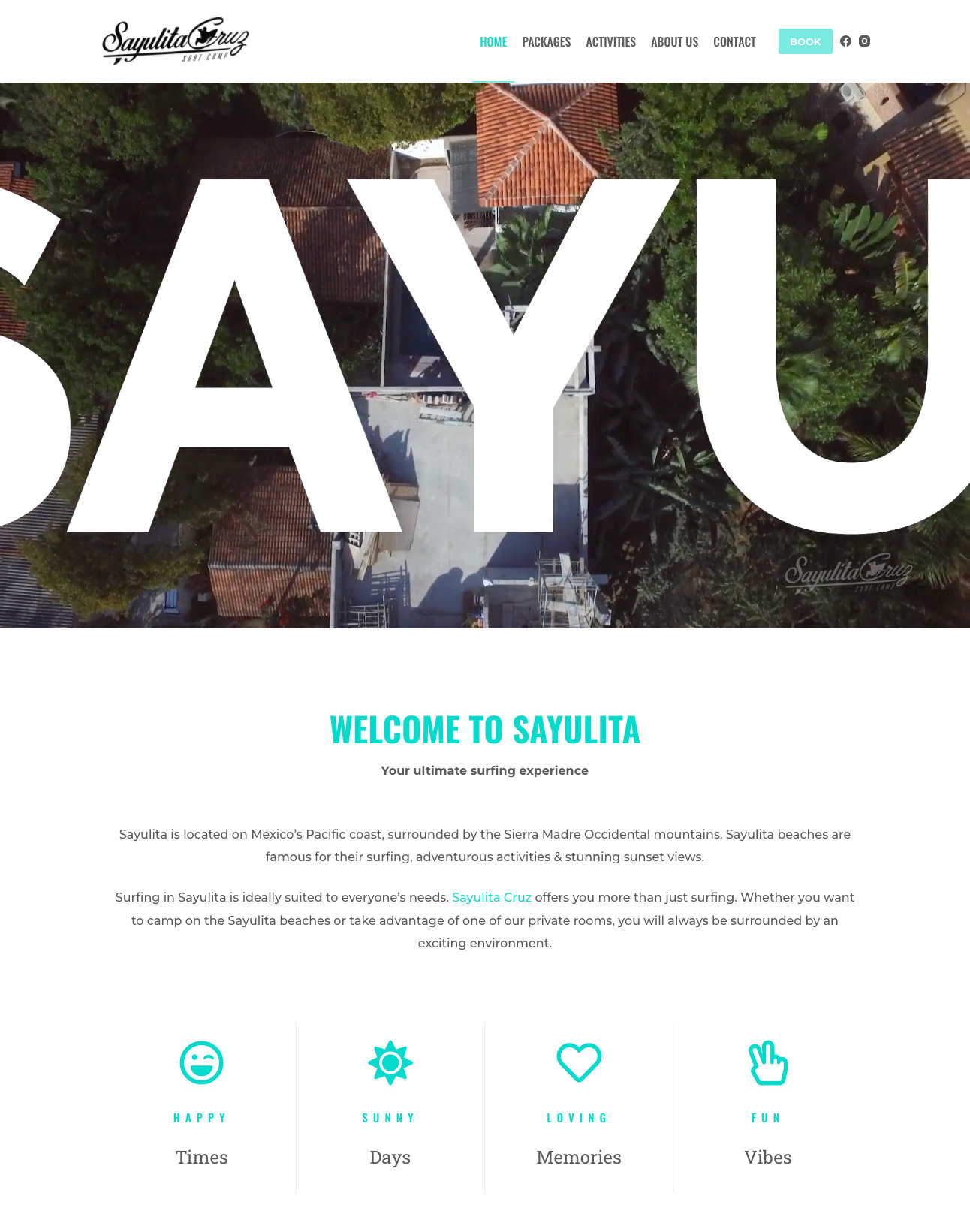 Sayulita surf camp website welcome page
