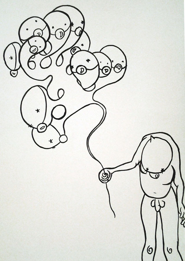 Sara Glaxia black and white balloon man sketch